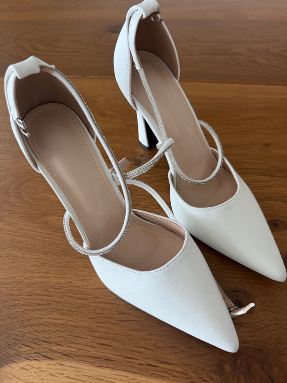 Elegant White Pointed Toe Ankle-Strap Heels
